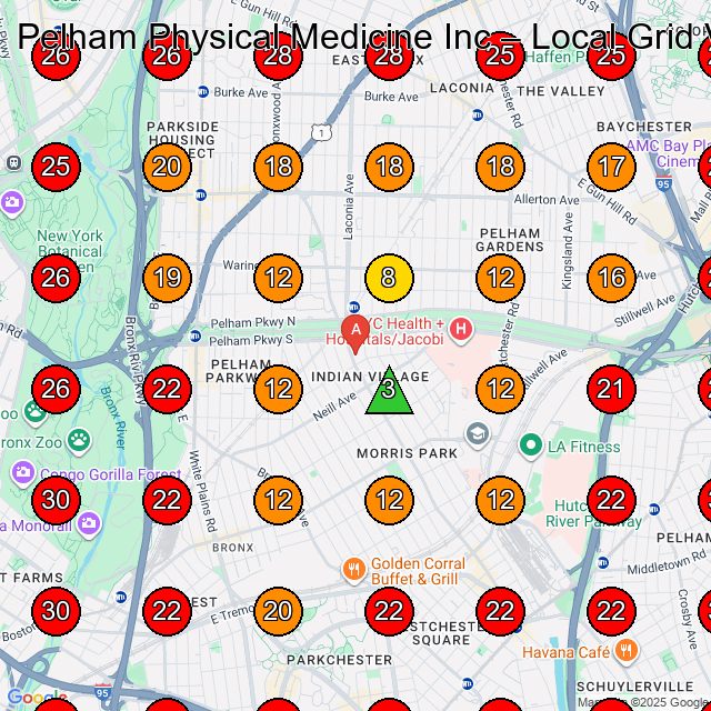 Pelham Physical Medicine Inc GeoGrid visibility map for Physical Therapy Clinic in Bronx